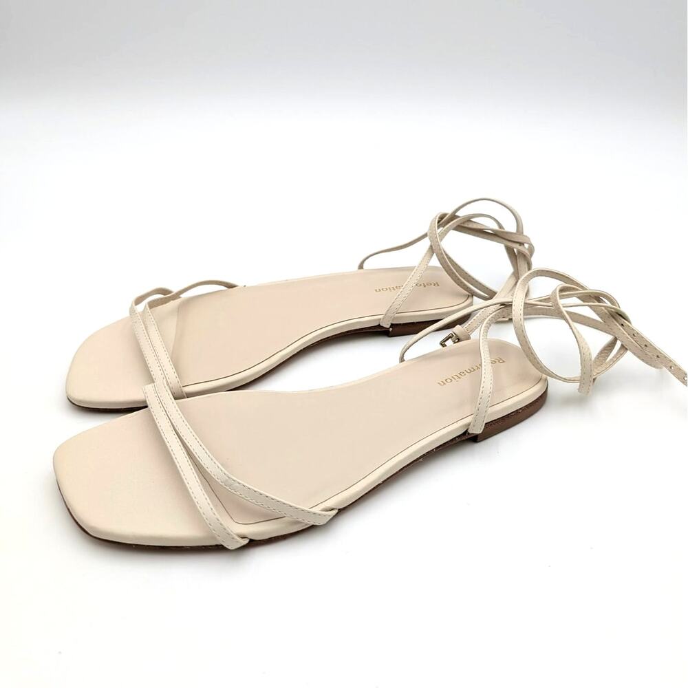 Reformation Magalie Ankle Tie Flat Sandals Womens Natural Size US5.5 EU35